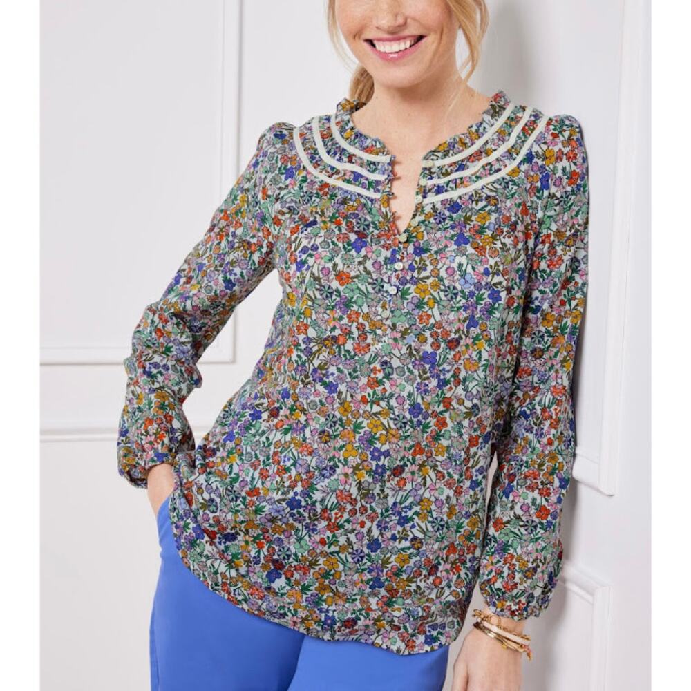 Talbots Women's Buoyant Ditsy Popover XL Multi Long Sleeve Cottagecore